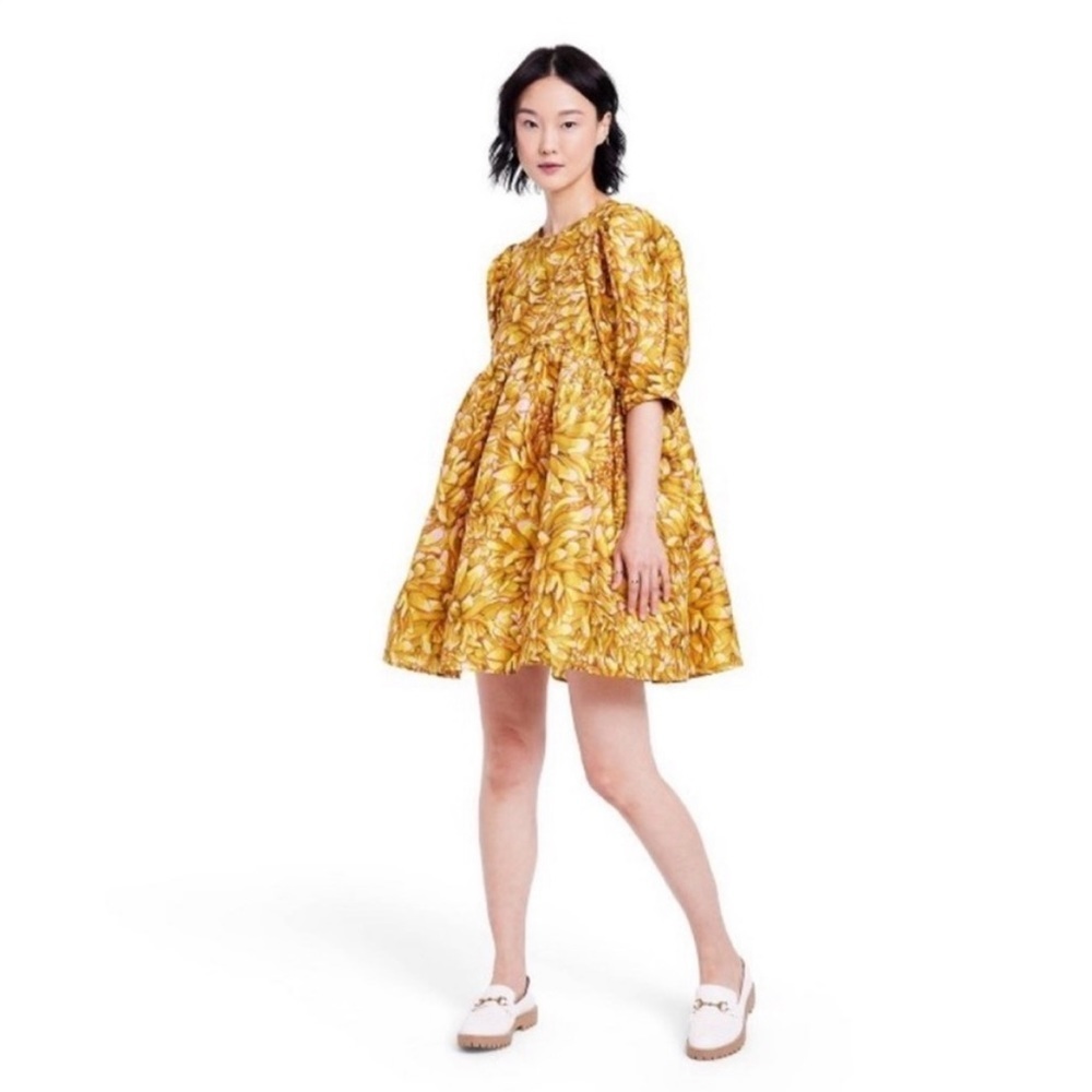 Kika Vargas x Target Women's Gold Yellow Floral Dress Babydoll NWOT